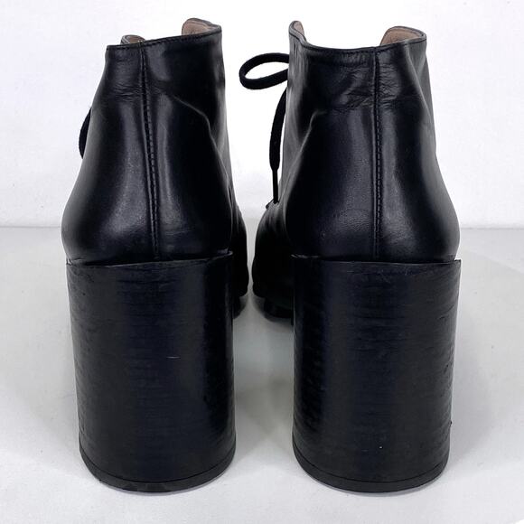 Robert Clergerie Black Leather Lace Block Heel Booties Womens 9.5 Chunky Sole - Picture 6 of 11